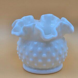 Fenton Hobnail Milk Glass Double Crimped Vase Vintage